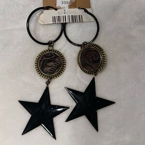Black Star Earrings with Gold Accents